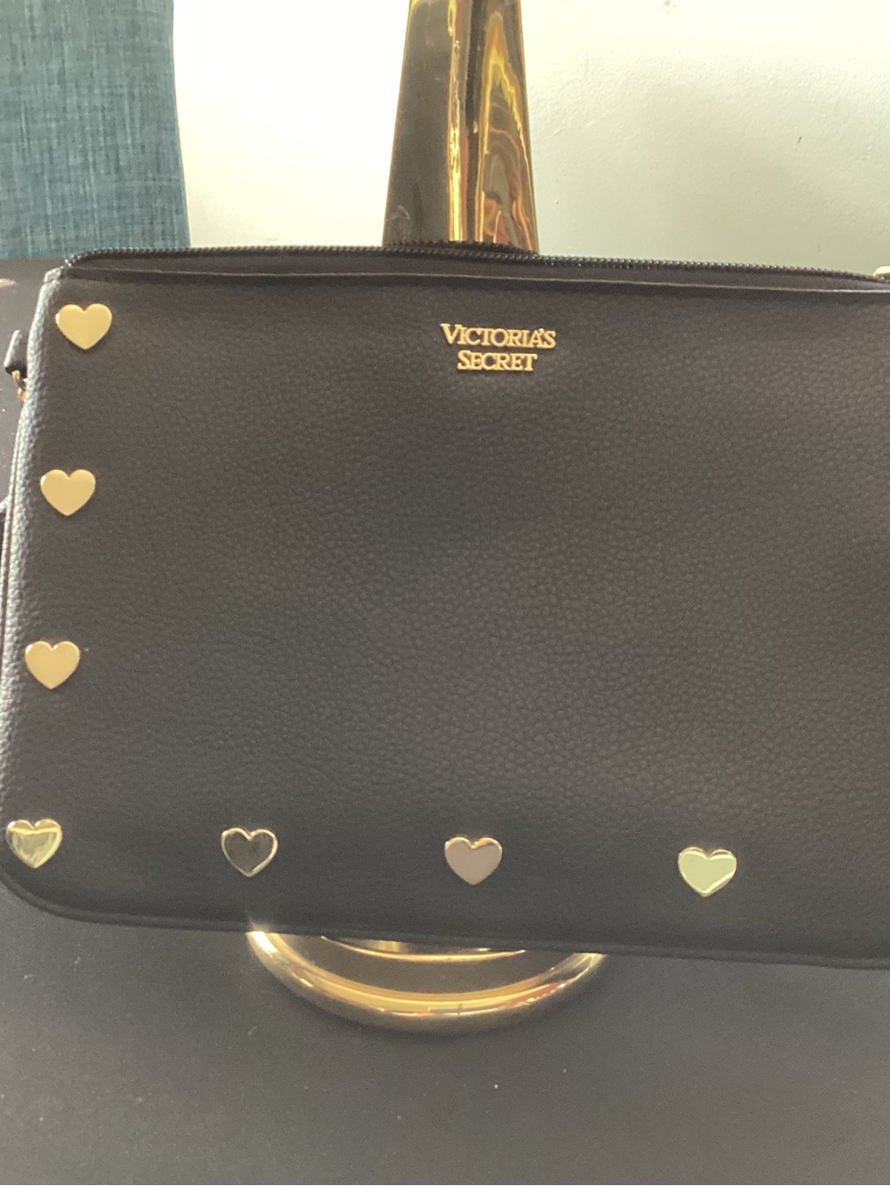 Victoria's Secret Black Clutch with Gold Heart Accents